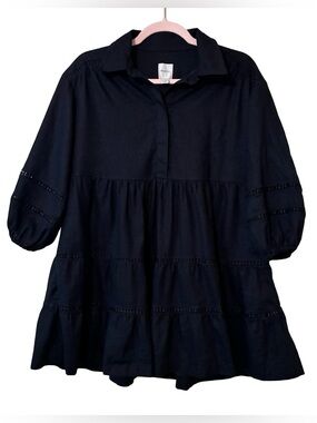 ANTHROPOLOGIE|MAEVE Bettina Black Tiered Popover Mini Dress, Size XS.